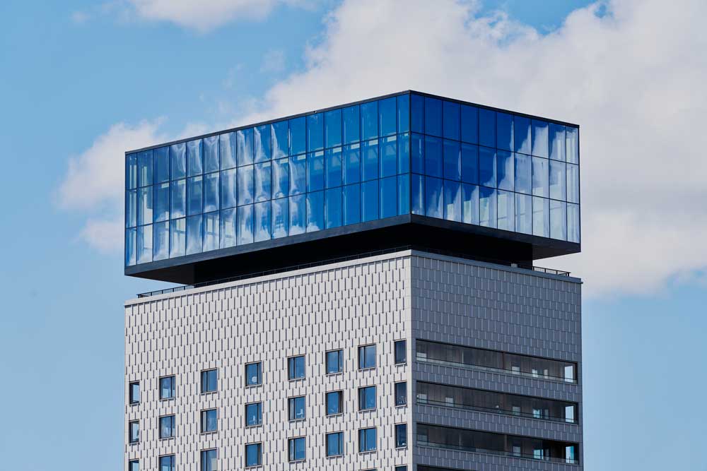 Foto av elementfasade fra Schüco